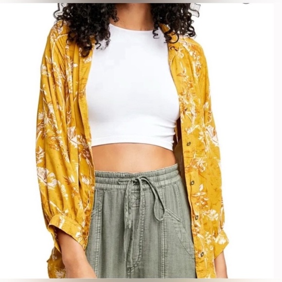 We The Free Mustard Floral Blouse - SZ Medium - Picture 10 of 12